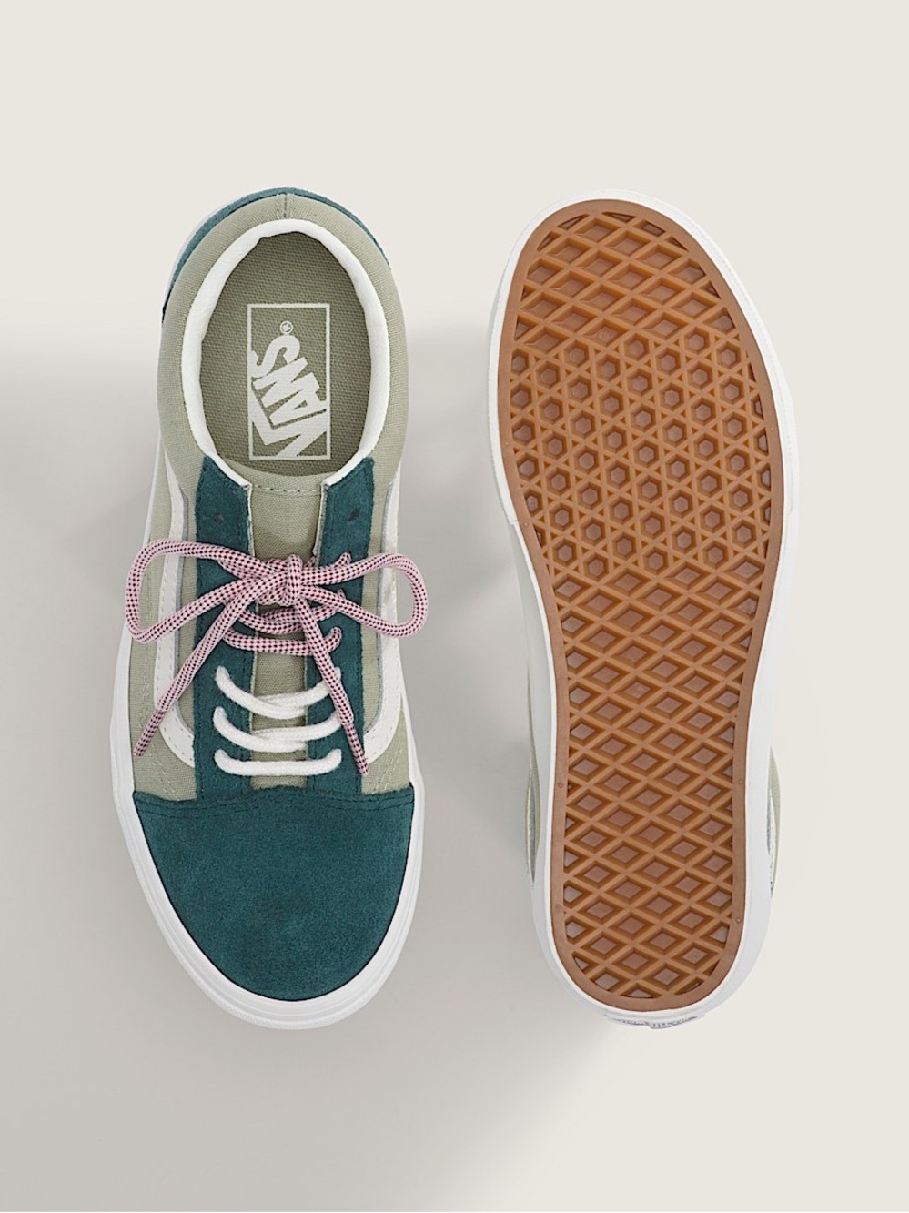 Vans Old Skool unisex Canvas & Suede Sneaker - Green/Pink Size W8/M6.5 - Picture 3 of 8